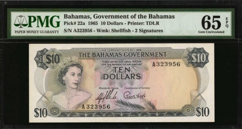 BAHAMAS. Government of the Bahamas. 10 Dollars, 1965. P-22a. PMG Gem Uncirculate...