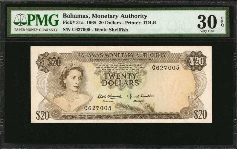 BAHAMAS. Monetary Authority. 20 Dollars, 1968. P-31a. PMG Very Fine 30 EPQ.
Pri...