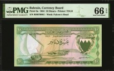 BAHRAIN. Currency Board. 10 Dinars, 1964. P-6a. PMG Gem Uncirculated 66 EPQ.
A scarce 1964 Bahrain Currency Board 10 Dinars note in Gem Uncirculated ...