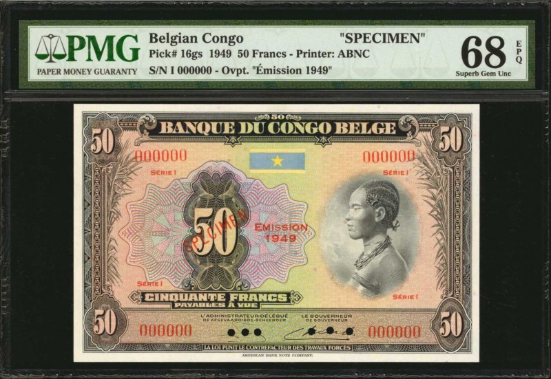 BELGIAN CONGO. Banque du Congo Belge. 50 Francs, 1949. P-16gs. Specimen. PMG Sup...