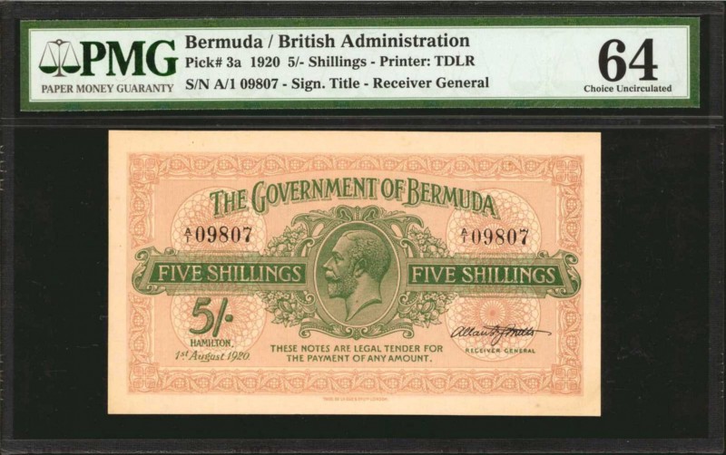 BERMUDA. Government of Bermuda. 5 Shillings, 1920. P-3a. PMG Choice Uncirculated...