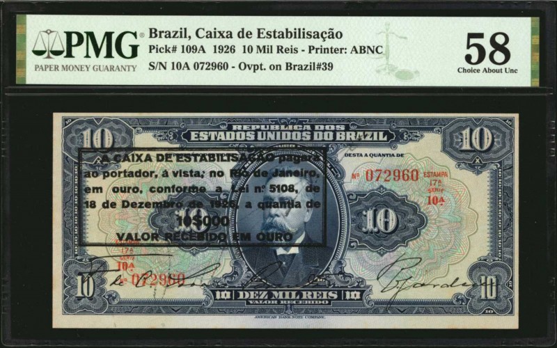 BRAZIL. Caixa de Estabilisacao. 10 Mil Reis, 1926. P-109A. PMG Choice About Unci...
