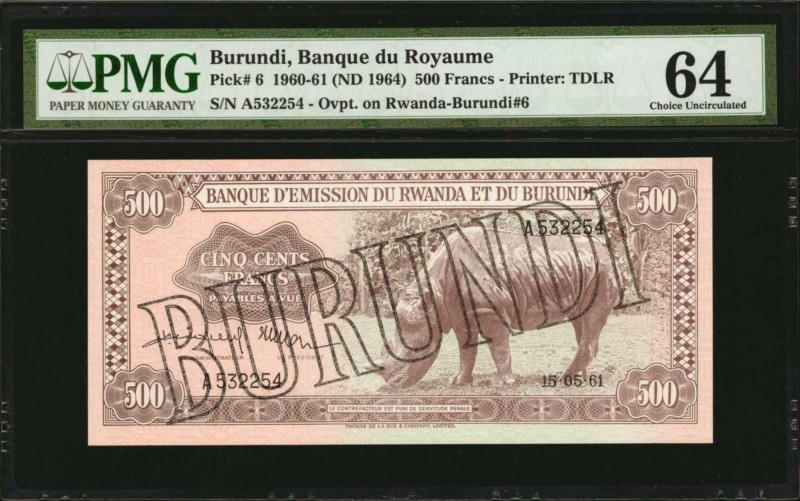 BURUNDI. Banque du Royaume. 500 Francs, 1960-61 (ND 1964). P-6. PMG Choice Uncir...