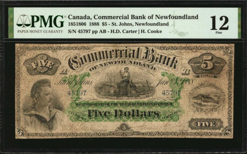 CANADA. Commercial Bank of Newfoundland. 5 Dollars, 1888. CH #185-18-06. PMG Fin...