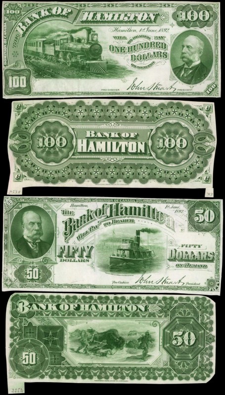 CANADA. Bank of Hamilton. 5 Dollars to 100 Dollars, 1892. CH #345-16-02p to 345-...