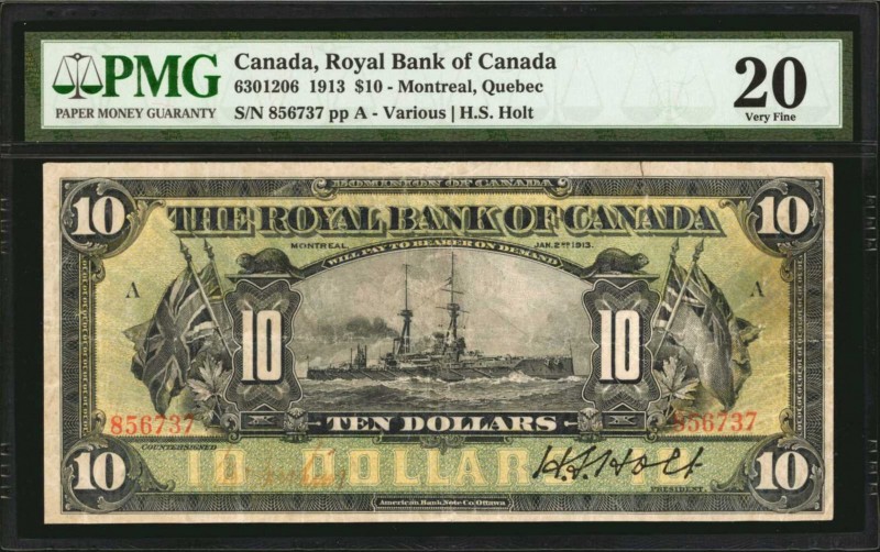 CANADA. Royal Bank of Canada. 10 Dollars, 1913. CH #630-12-06. PMG Very Fine 20....