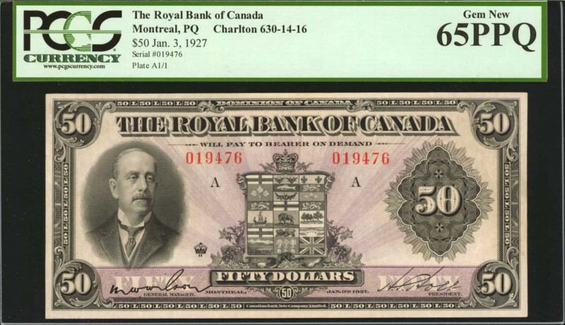 CANADA. Royal Bank of Canada. 50 Dollars, 1927. CH #630-14-16. PCGS Currency Gem...