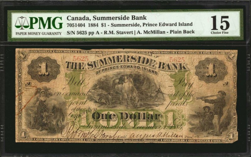 CANADA. Summerside Bank. 1 Dollar, 1884. CH #705-14-04. PMG Choice Fine 15.
Pla...