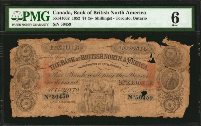 CANADA. Bank of British North America. 1 Dollar, 1852. CH #55-14-16-02. PMG Good...