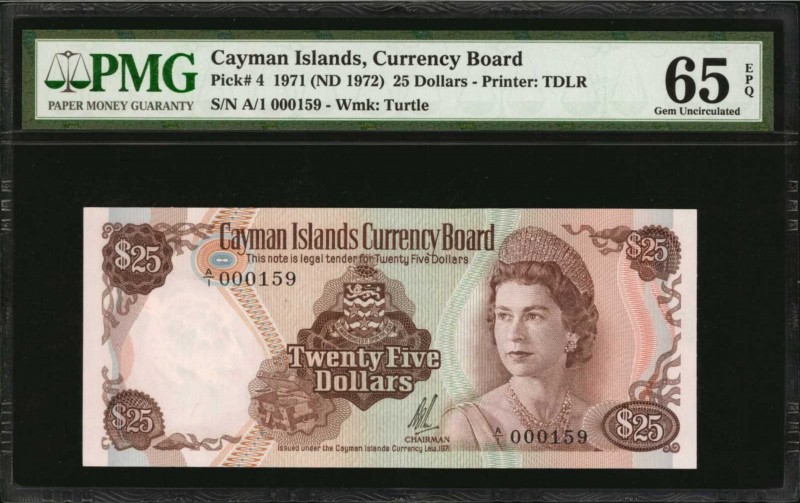 CAYMAN ISLANDS. Currency Board. 1 to 25 Dollars, 1971 (ND 1972). P-1a, 2a, 3 & 4...