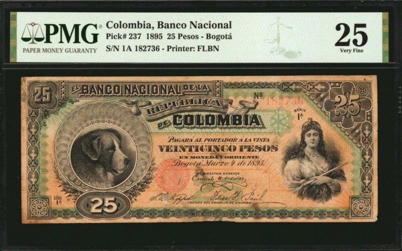 COLOMBIA. Banco Nacional. 25 Pesos, 1895. P-237. PMG Very Fine 25.
Serie 1A. A ...