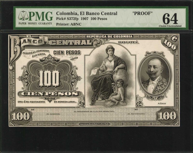 COLOMBIA. El Banco Central. 100 Pesos, 1907. P-S372fp. Proof. PMG Choice Uncircu...