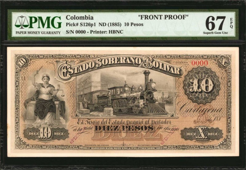 COLOMBIA. Estado Soberano Bolivar. 10 Pesos, ND (1885). P-S126p1 & S126p2. Front...