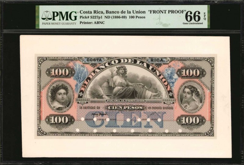 COSTA RICA. Banco de la Union. 100 Pesos, ND (1886-89). P-S227p1 & S227p2. Front...