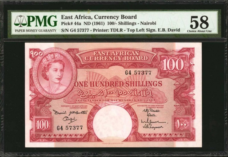 EAST AFRICA. Currency Board of East Africa. 100 Shillings, ND (1961). P-44a. PMG...
