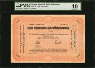ESTONIA. Republic Debt Obligation. 200 Marka, 1920. P-33. PMG Extremely Fine 40.
A scarce large format 200 Marka note, found in an attractive mid-gra...