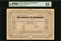 ESTONIA. Republic Debt Obligation. 500 Marka, 1920. P-34. PMG Very Fine 25.
Gray. A large format 500 Marka note, found in a Very Fine grade. found pr...