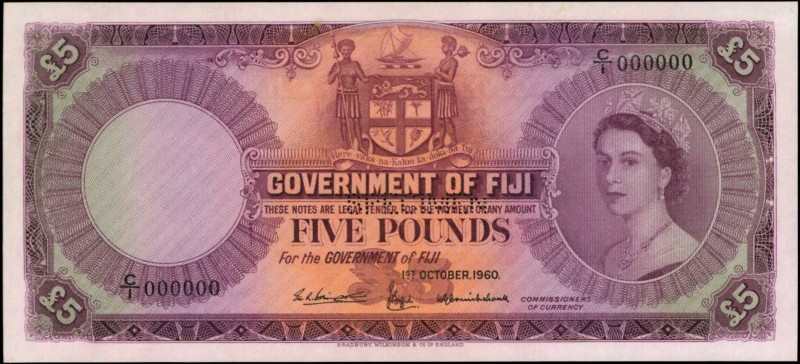 FIJI. Government of Fiji. 5 Pounds, 1960. P-54cs. Specimen. Uncirculated.
Speci...