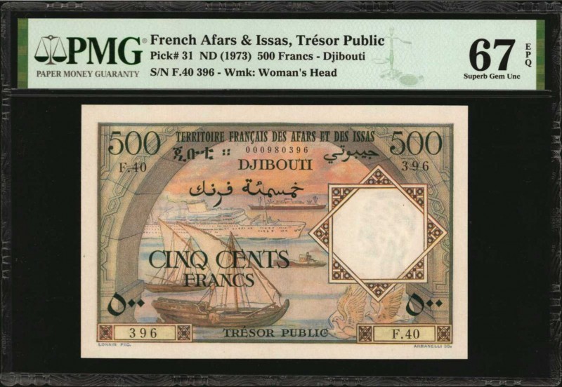 FRENCH AFARS & ISSAS. Tresor Public. 500 Francs, ND (1973). P-31. PMG Superb Gem...