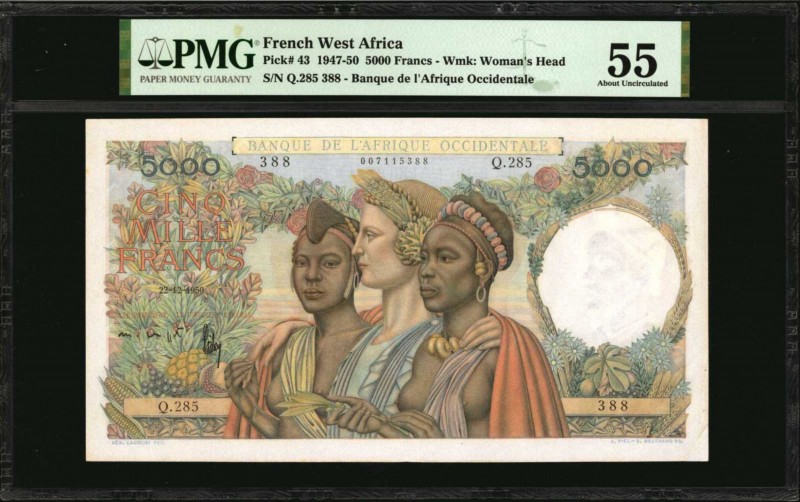 FRENCH WEST AFRICA. Banque de L'Afrique Occidentale. 5000 Francs, 1950. P-43. PM...