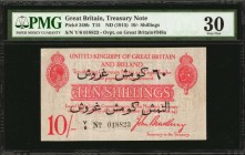 GREAT BRITAIN. Lords Commissioners of His Majesty's Treasury. 10 Shillings, ND (1915). P-348b. PMG Very Fine 30.
Overprint on Great Britain P-348a in...