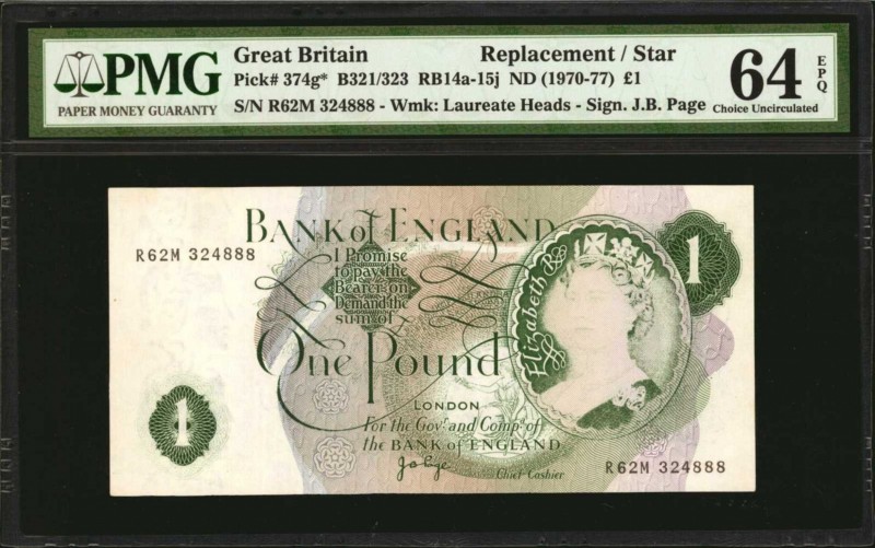 GREAT BRITAIN. Bank of England. 1 Pound, ND (1970-77). P-374g*. Replacement & Er...