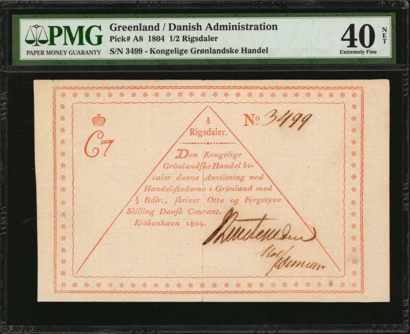 GREENLAND. Danish Administration. 1/2 Rigsdaler, 1804. P-A8. PMG Extremely Fine ...