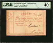 GREENLAND. Danish Administration. 5 Rigsdaler, 1804. P-A10. PMG Extremely Fine 40.
No. 112. Printed in dark red inks. A spectacular offering and the ...