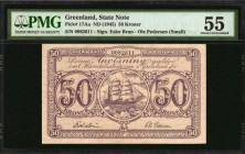 GREENLAND. State Note. 50 Kroner, ND (1945). P-17Aa. PMG About Uncirculated 55.
Scarce early signature type of highest denomination of this type II f...