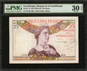 GUADELOUPE. Banque de la Guadeloupe. 25 Francs, ND (1934-44). P-14. PMG Very Fine 30 EPQ.
This 25 Francs variety is scarcely found this nice and appe...
