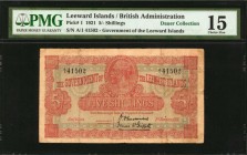 LEEWARD ISLANDS. Government of the Leeward Islands. 5 Shillings, 1921. P-1. PMG Choice Fine 15.
Printed by TDLR. An extraordinary and significant opp...