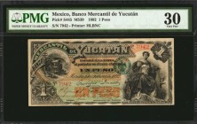 MEXICO. Banco Mercantil de Yucatan. 1 Peso, 1892. P-S445. PMG Very Fine 30.
(M539). Printed by HLBNC. Vignette of locomotive at left, allegorical wom...
