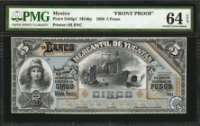 MEXICO. El Banco Mercantil de Yucatan. 5 to 1000 Pesos, 1890. P-S446p1 to S452p2. Front & Back Proofs. PMG Uncirculated 61 to Gem Uncirculated 66 EPQ....