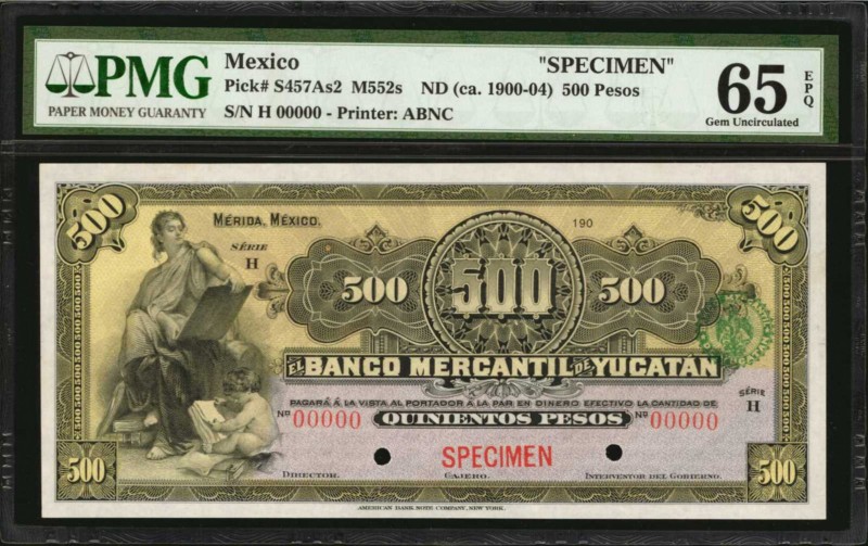 MEXICO. Banco Mercantil de Yucatan. 500 Pesos, ND (ca. 1900-04). P-S457As2. Spec...