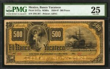MEXICO. Banco Yucateco. 500 Pesos, 1889-97. P-S472a. PMG Very Fine 25.
(M569a). Printed by ABNC. A signed and issued example of this extremely scarce...
