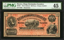 MEXICO. Diego Hernandez Escudero. 100 Pesos, 18xx. P-Unlisted. Remainder. PMG Choice Extremely Fine 45.
An interesting remainder note that is from th...