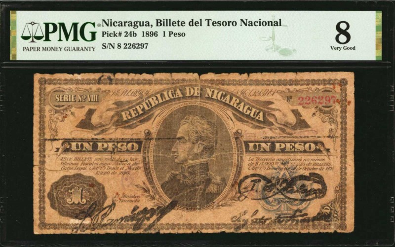 NICARAGUA. Billete del Tesoro Nacional. 1 Peso, 1896. P-24b. PMG Very Good 8.
S...