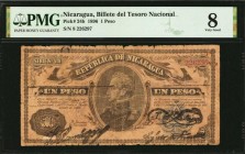 NICARAGUA. Billete del Tesoro Nacional. 1 Peso, 1896. P-24b. PMG Very Good 8.
Series No. VIII. A scarce example of this early 1 Peso note. Printed by...
