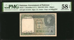 PAKISTAN. Government of Pakistan. 1 Rupee, ND (1948). P-1. PMG Choice About Uncirculated 58 EPQ.
Overprint on India P-25d. Signature of C.E. Jones. T...
