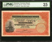 PALESTINE. Currency Board. 5 Pounds, 1929. P-8b. PMG Very Fine 25.
Printed by TDLR. Watermark of olive sprig. Attractive ink is still noticed on this...