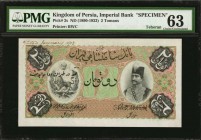 PERSIA. Imperial Bank. 2 Tomans, ND (1890-1923). P-2s. Specimen. PMG Choice Uncirculated 63.
Printed by BWC. Payable at Teheran Only. Printers annota...