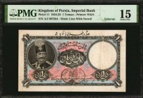 PERSIA. Imperial Bank. 1 Toman, 1924-32. P-11. PMG Choice Fine 15.
Printed by W&S. Payable at Teheran only. Watermark of lion with sword. A Choice Fi...