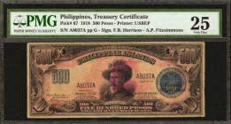 PHILIPPINES. Treasury Certificate. 500 Pesos, 1918. P-67. PMG Very Fine 25.
Treasury Certificate. Printed by USBEP. The extreme level of difficulty f...