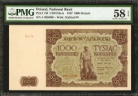 POLAND. National Bank. 20 to 1000 Zlotychs, 1947. P-130, 131a, 132 & 133. PMG Choice Very Fine 35 to Choice About Uncirculated 58 EPQ.
4 pieces in lo...