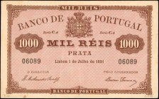 PORTUGAL. Banco de Portugal. 1000 Reis, 1891. P-66. Very Fine.
Just handling typical for the grade to mention on this scarcer 1000 Reis Portuguese no...