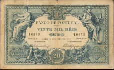 PORTUGAL. Banco de Portugal. 20 Mil Reis, 1891. P-71. Fine.
An extremely scarce offering of this early 1891 dated 20 Mil Reis note. Allegorical figur...