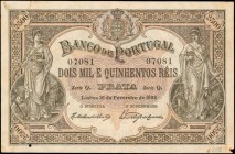 PORTUGAL. Banco de Portugal. 2.5 Mil Reis, 1893. P-74. Very Fine.
An intricate design is found on this 2 1/2 Mil Reis note. Allegorical females seen ...