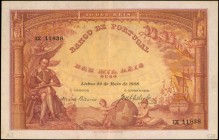 PORTUGAL. Banco de Portugal. 10 Mil Reis, 1908. P-81. Very Fine.
Dark yellow and light purple ink stand out on this 10 Meil Reis note. A highly detai...