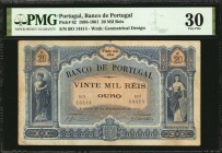 PORTUGAL. Banco de Portugal. 20 Mil Reis, 1898-1901. P-82. PMG Very Fine 30.
Allegorical women at left and right with arms at lower center with bank ...