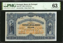 PORTUGAL. Banco de Portugal. 20 Mil Reis, 1906. P-84. PMG Choice Uncirculated 63.
Watermark of Bank Title. The reverse depicts D'Affonso Henriques (A...